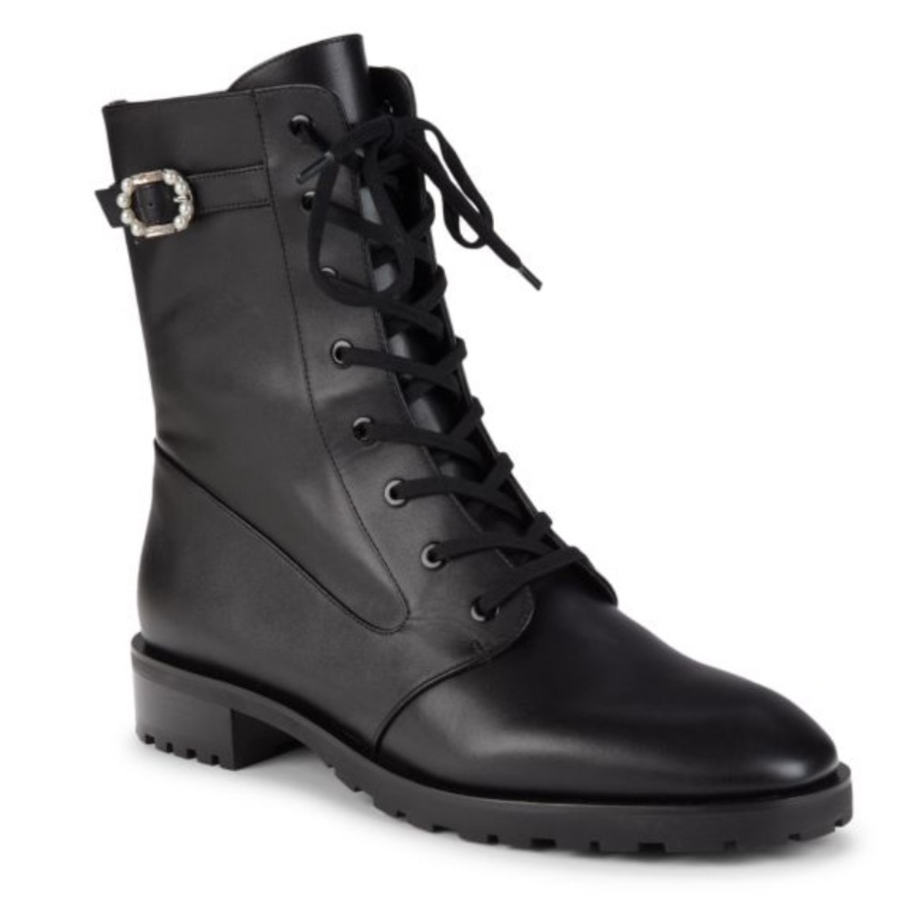 NEW STUART WEITZMAN DAZZLE LEATHER ANKLE BOOTIES BLACK SIZE 10.5